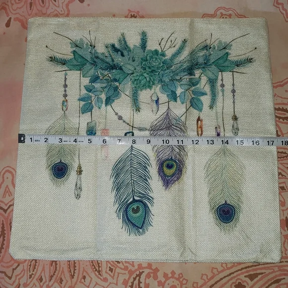 Peacock Feathers Pillow Case. Crystals Succulent Boho Chic Beautiful - Picture 9 of 11